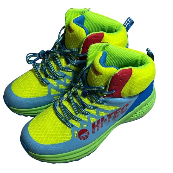 Hi-Tec Other - Hi Tec Destructor Logo Mid Top Hiking Trail Shoes Men 8 Neon Yellow Blue Green
